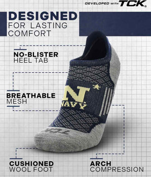 Navy Midshipmen No Show Tour Socks - Made in USA