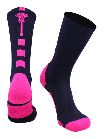 TCK socks Navy/Neon Pink / Large Midline Lacrosse Logo Crew Socks