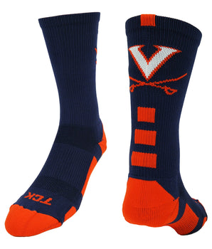 TCK socks Navy/Orange / Large Virginia Cavaliers Baseline Crew USA Made