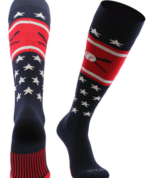 TCK socks Navy/Red/White / Large Patriotic USA Baseball Socks with Baseball Bats Logo