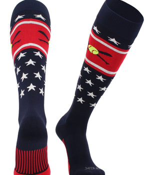 TCK socks Navy/Red/White / Large Patriotic USA Softball Socks with Softball Bats Logo