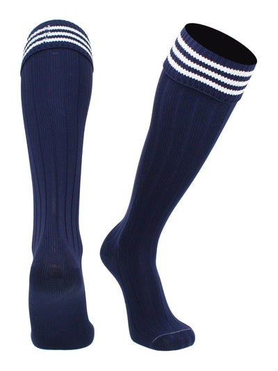 TCK socks Navy White / Medium Euro Style 3 Stripe Soccer Socks With Fold Down Top