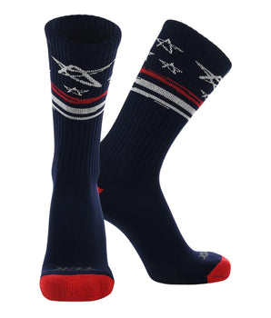 TCK socks Navy/White/Scarlet / Large Star Spangled Scribble Hand Drawn Stars Crew Socks
