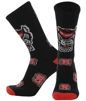 TCK socks NC State Black/Scarlet/White / Large NC State Wolfpack Mayhem Crew Socks (Made in USA)