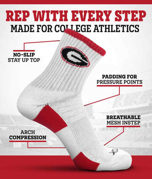 TCK Georgia Bulldogs Quarter Socks - Made in USA