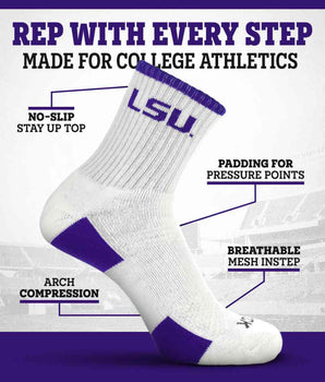 TCK LSU Tigers Quarter Socks - Made in USA