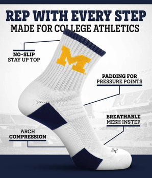Michigan Wolverines Quarter Socks - Made in USA