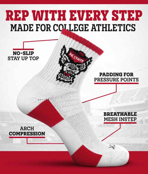 TCK NC State Wolfpack Quarter Socks - Made in USA