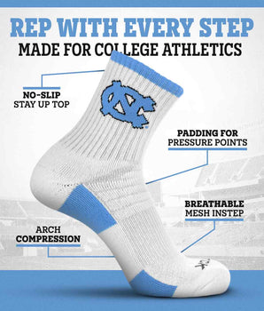 TCK North Carolina Tar Heels Quarter Socks - Made in USA
