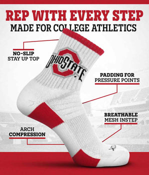 TCK Ohio State Buckeyes Quarter Socks - Made in USA