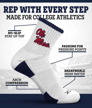 TCK Ole Miss Rebels Quarter Socks - Made in USA