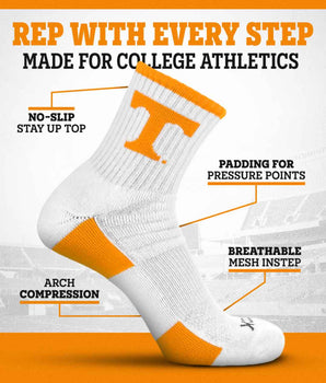 TCK Tennessee Volunteers Quarter Socks - Made in USA