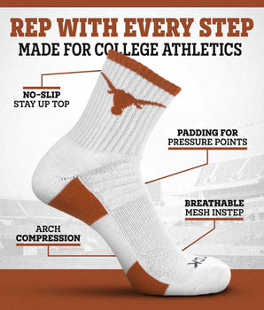 TCK Texas Longhorns Quarter Socks - Made in USA