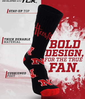 Nebraska Cornhuskers Mayhem Crew Socks (Made in USA)