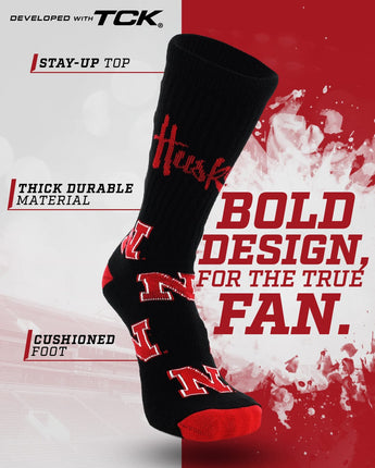 Nebraska Cornhuskers Mayhem Crew Socks (Made in USA)