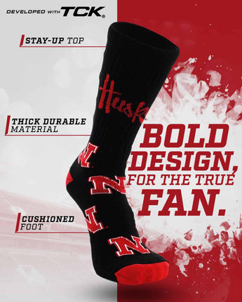 TCK socks Nebraska Cornhuskers Mayhem Crew Socks (Made in USA)