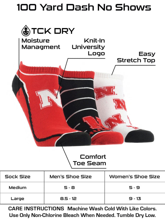TCK socks Nebraska Cornhuskers No Show Socks Full Field 3 Pack