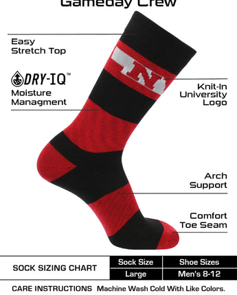 Nebraska Cornhuskers Scarlet & Black Striped Crew Socks - NCAA Men's Dress & Casual Game Day Apparel - Soft Gear