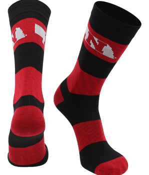 Nebraska Cornhuskers Scarlet & Black Striped Crew Socks - NCAA Men's Dress & Casual Game Day Apparel - Soft Gear
