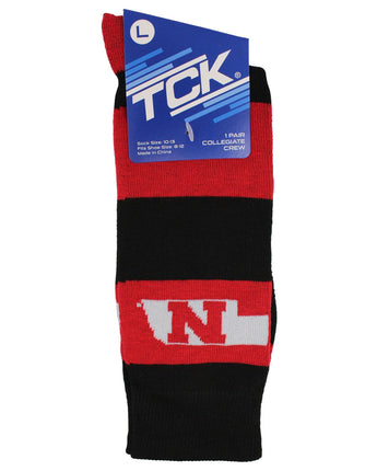 Nebraska Cornhuskers Scarlet & Black Striped Crew Socks - NCAA Men's Dress & Casual Game Day Apparel - Soft Gear