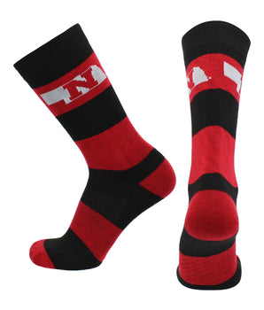 Nebraska Cornhuskers Scarlet & Black Striped Crew Socks - NCAA Men's Dress & Casual Game Day Apparel - Soft Gear