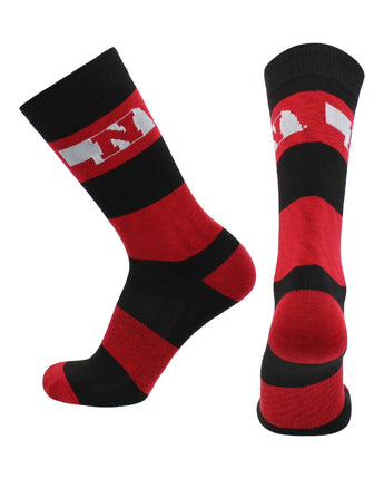 Nebraska Cornhuskers Scarlet & Black Striped Crew Socks - NCAA Men's Dress & Casual Game Day Apparel - Soft Gear