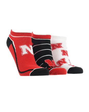 TCK socks Nebraska Red/Black/White / Large Nebraska Cornhuskers No Show Socks Full Field 3 Pack