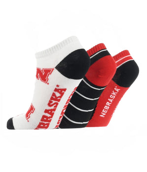 TCK socks Nebraska Red/Black/White / Large Nebraska Cornhuskers No Show Socks Full Field 3 Pack