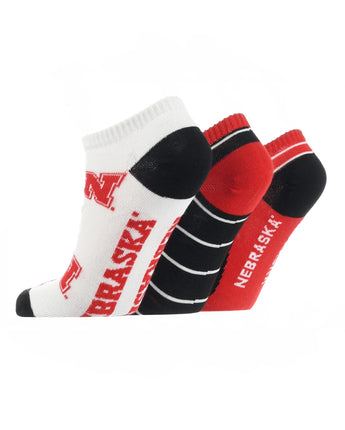 TCK socks Nebraska Red/Black/White / Large Nebraska Cornhuskers No Show Socks Full Field 3 Pack