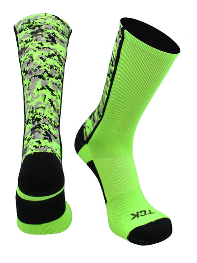 TCK socks Neon Green/Black / X-Large Digital Camo Crew Socks