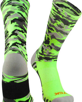 TCK socks Neon Green Camo / X-Large Elite Woodland Camo Performance Crew Socks