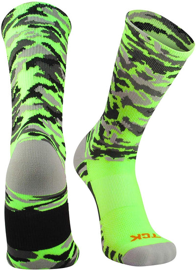 TCK socks Neon Green Camo / X-Large Elite Woodland Camo Performance Crew Socks