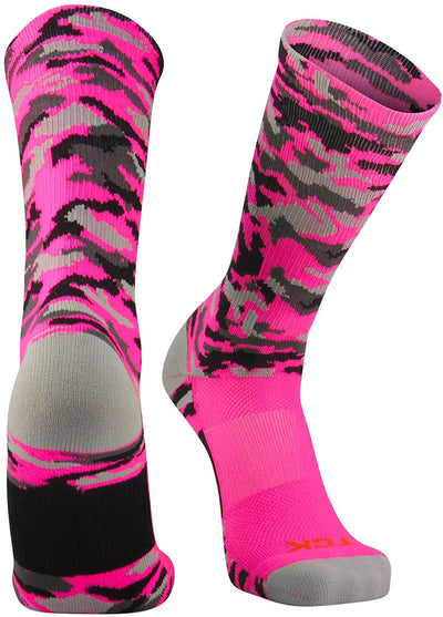 TCK socks Neon Pink Camo / Large Elite Woodland Camo Performance Crew Socks