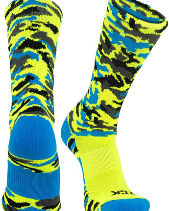 TCK socks Neon Yellow/Electric Blue / Large Elite Woodland Camo Performance Crew Socks