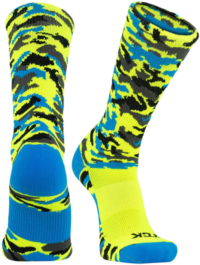 TCK socks Neon Yellow/Electric Blue / Large Elite Woodland Camo Performance Crew Socks