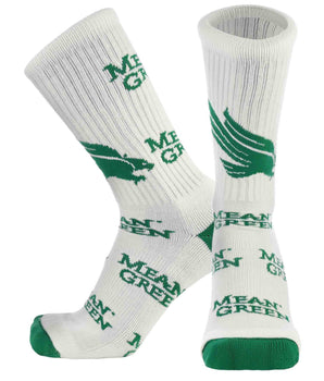 TCK socks North Texas White/Kelly Green / Large North Texas Mean Green Mayhem Crew Socks (Made in USA)