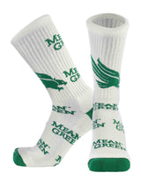 TCK socks North Texas White/Kelly Green / Large North Texas Mean Green Mayhem Crew Socks (Made in USA)