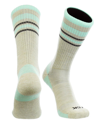 TCK socks Oatmeal/Mint / X-Large Merino Wool Hiking Socks For Men & Women - Striped