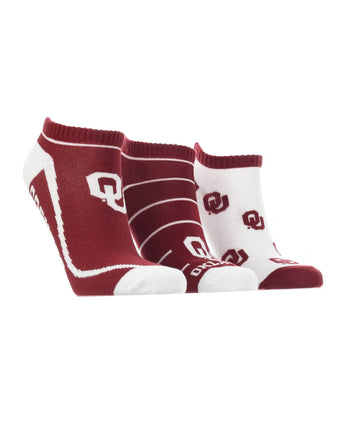 TCK socks Oklahoma Crimson/White / Large Oklahoma Sooners No Show Socks Full Field 3 Pack
