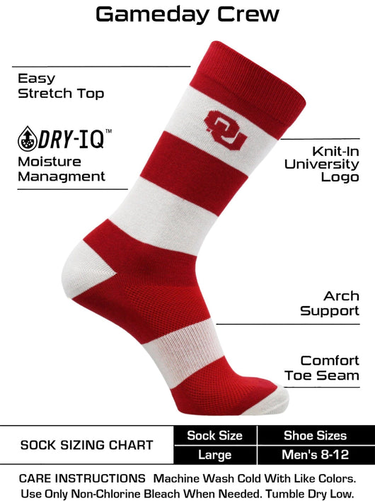 TCK socks Oklahoma Crimson/White / Large OU Oklahoma Sooners Socks Game Day Striped Crew Socks