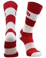 Oklahoma Sooners Crimson & Cream Striped Crew Socks - NCAA Men's Dress & Casual Game Day Apparel - Soft Gear, Large