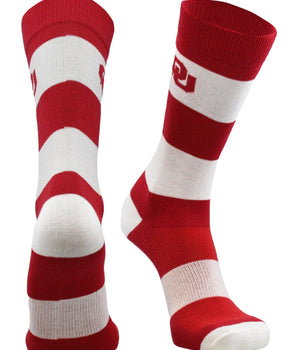 Oklahoma Sooners Crimson & Cream Striped Crew Socks - NCAA Men's Dress & Casual Game Day Apparel - Soft Gear, Large