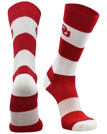 Oklahoma Sooners Crimson & Cream Striped Crew Socks - NCAA Men's Dress & Casual Game Day Apparel - Soft Gear, Large