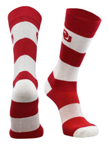 Oklahoma Sooners Crimson & Cream Striped Crew Socks - NCAA Men's Dress & Casual Game Day Apparel - Soft Gear, Large