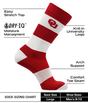 Oklahoma Sooners Crimson & Cream Striped Crew Socks - NCAA Men's Dress & Casual Game Day Apparel - Soft Gear