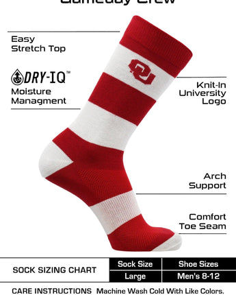 Oklahoma Sooners Crimson & Cream Striped Crew Socks - NCAA Men's Dress & Casual Game Day Apparel - Soft Gear