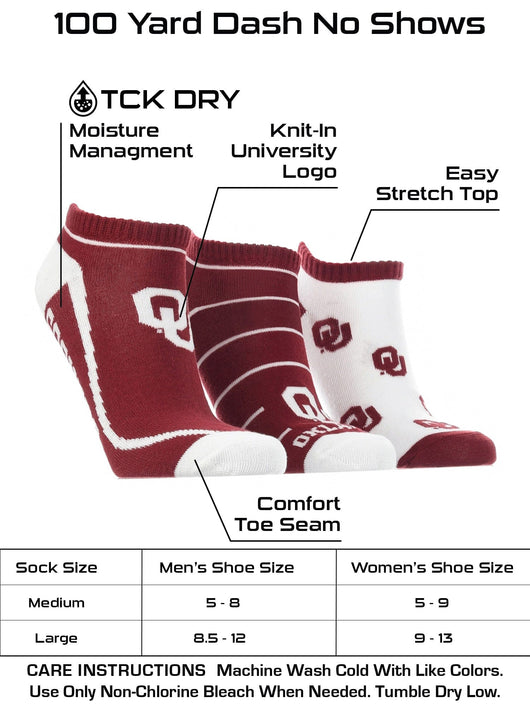 TCK socks Oklahoma Sooners No Show Socks Full Field 3 Pack