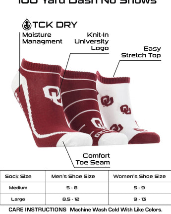 TCK socks Oklahoma Sooners No Show Socks Full Field 3 Pack
