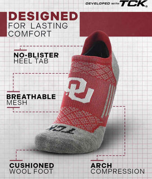 TCK socks Oklahoma Sooners Tour No Show Tab Socks - Made in USA
