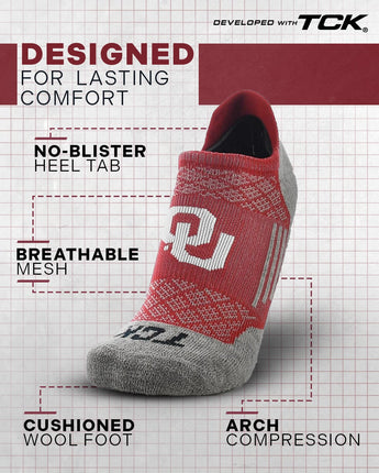 TCK socks Oklahoma Sooners Tour No Show Tab Socks - Made in USA
